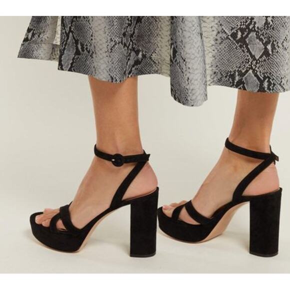 Gianvito Rossi Texas Suede Poppy Platform Sandals Heels Shoes sz 39.5 - Picture 14 of 15